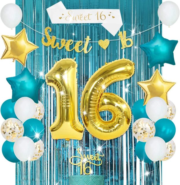 Sweet 16th Birthday Decorations for Girls Gold Sweet 16 Balloons Banner  Cake Topper Sash 16 Years Old Birthday Party Supplies - AliExpress